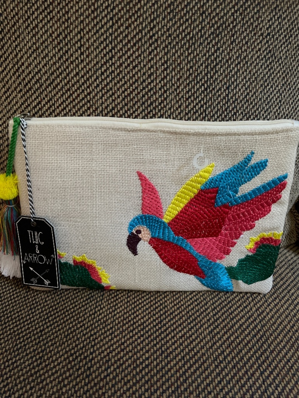 NWT Twig & Arrow Embroidered Parrot Clutch